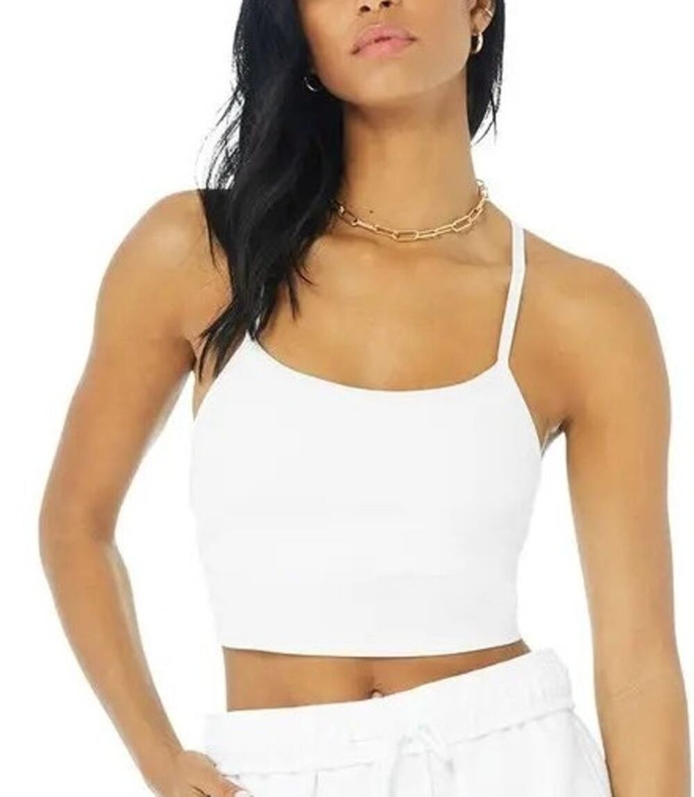 Alo Yoga Ribbed Crop Calm Tank Top XS White Strappy Athletic Gym Workout Logo